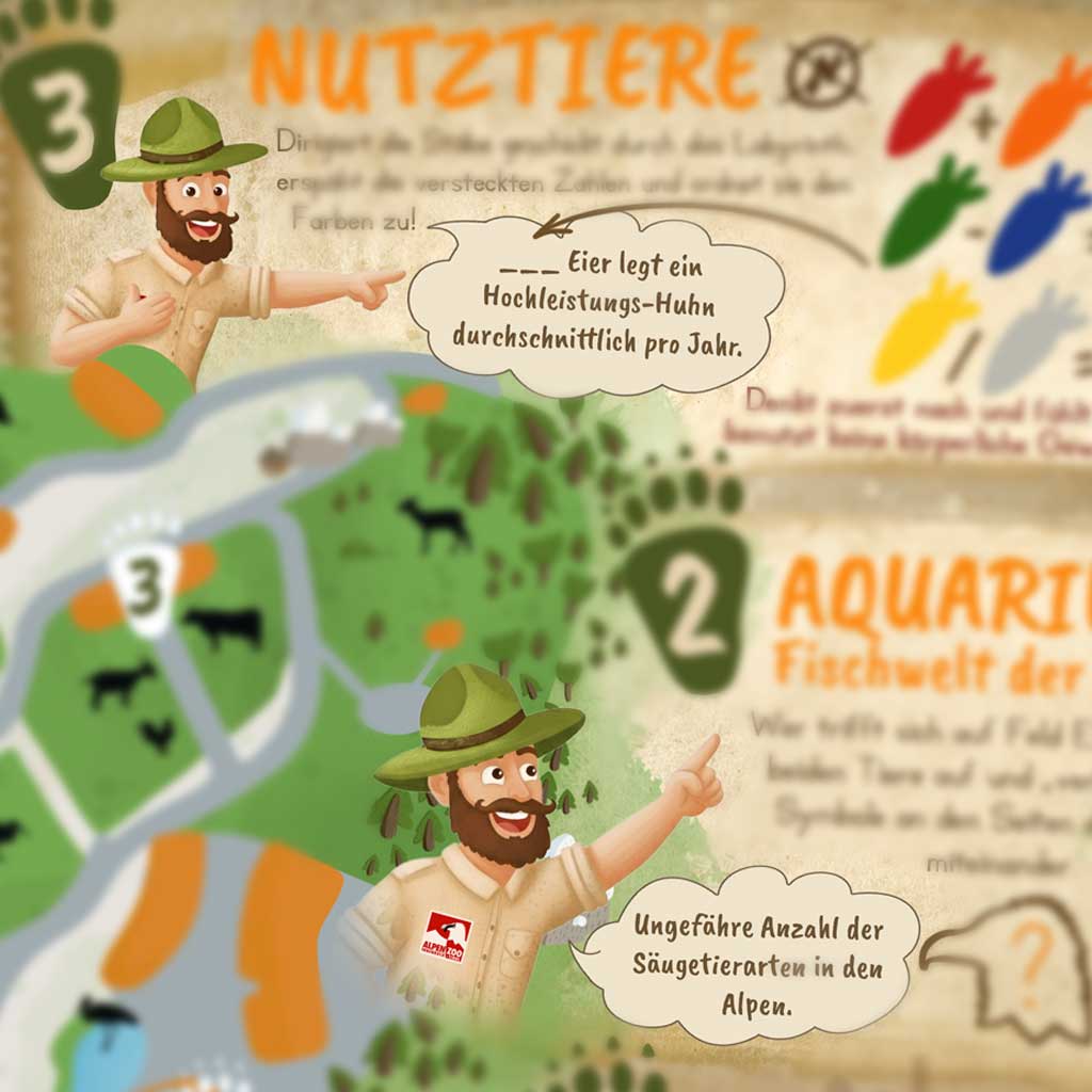Educational storytelling and Ranger Tony facts on the Alpenzoo map