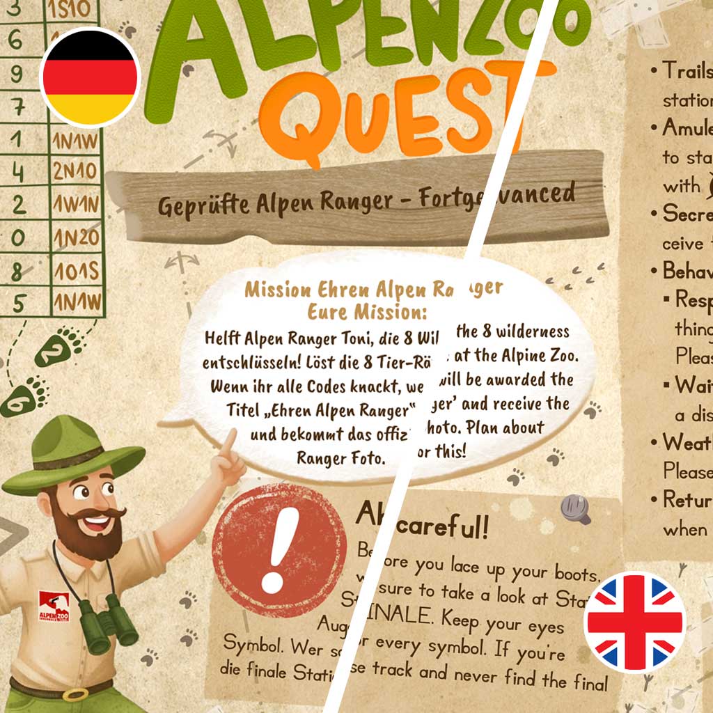 Bilingual quest map in German and English