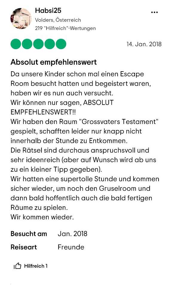 2016- ESCAPE ROOM “GROSSVATER SCHATZ” (GRANDFATHERS TREASURE) image 8